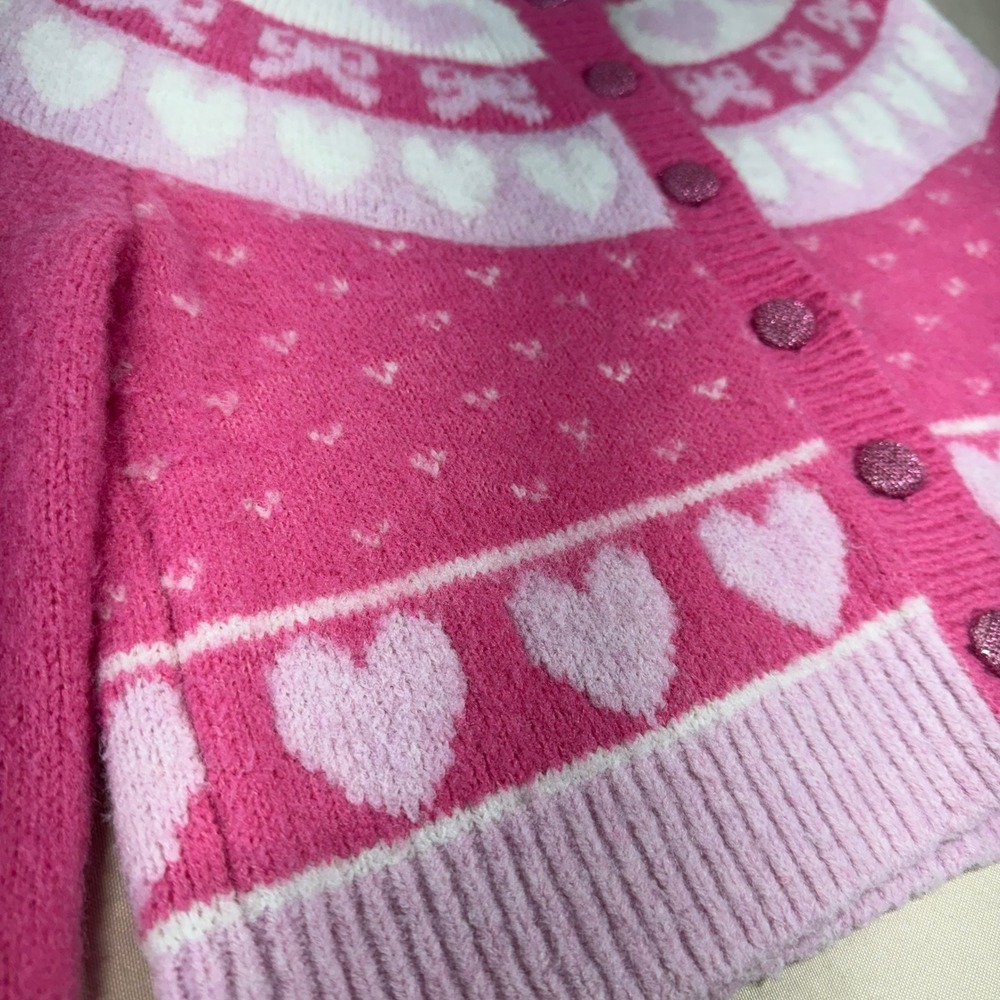 LoveShackFancy Dimples Pink Heart Bow Cropped Cardigan Sweater Size M Coquette - Picture 7 of 15